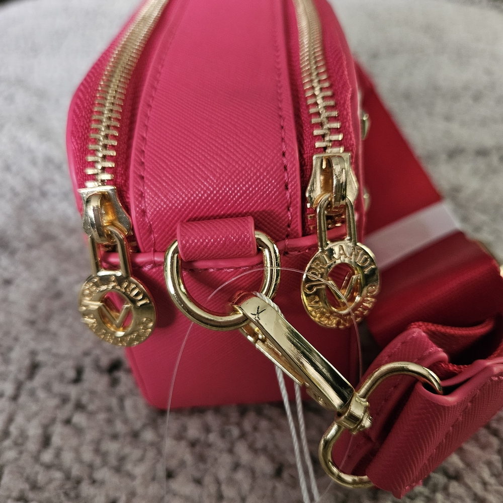 NWT VALENTINO ORLANDI Studded Double Zip Crossbody Camera Bag - Hot Pink - Picture 7 of 9